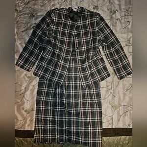 Leslie Fay Gray and Pink Plaid Skirt Set